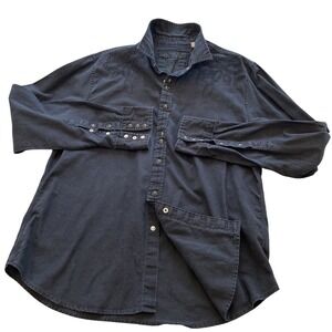 Guess Onyx Snap Button Up Shirt Men's XL Black Embroidered Y2K Western Goth Vamp